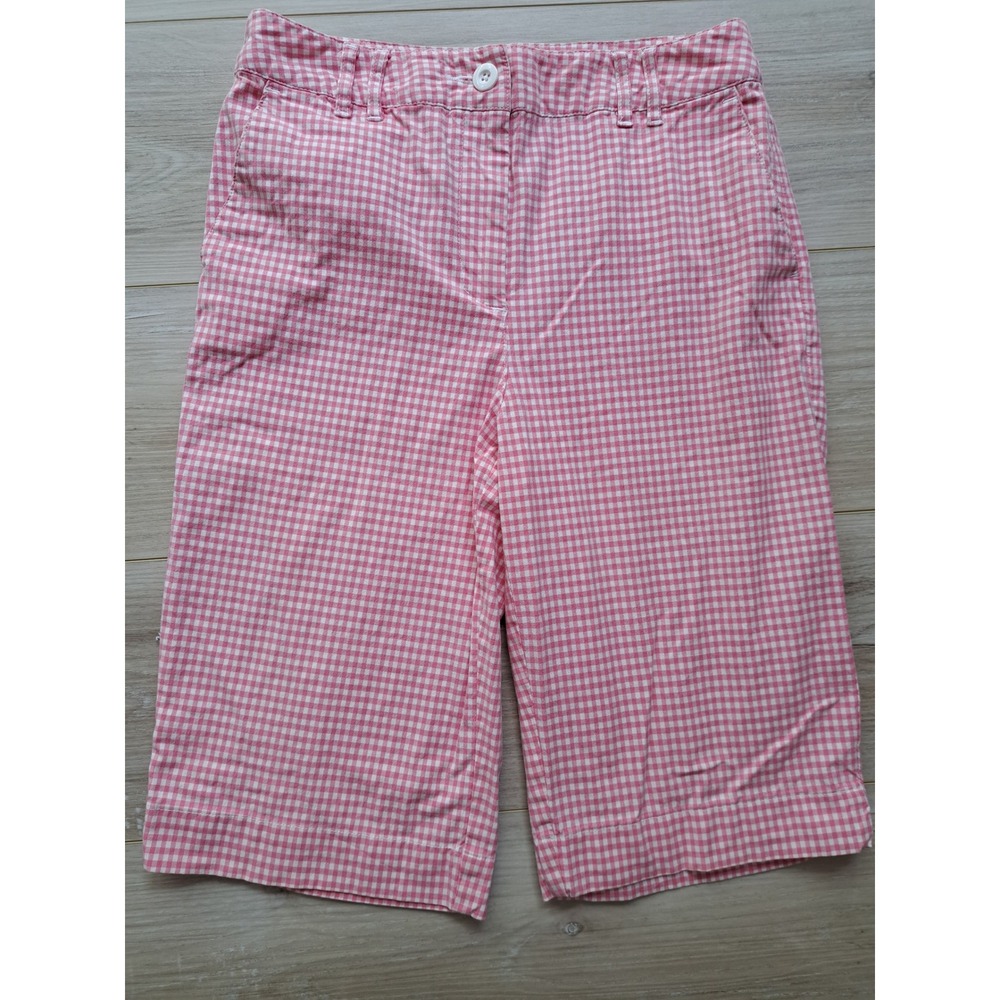 Talbots Y2K Pink Gingham Bermuda Shorts Cotton Stretch Preppy Checker Womens 6